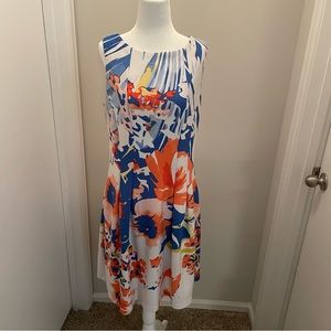 Julian Taylor NY White Floral Fit & Flare Sleeveless Ponte Dress Wm Sz 16